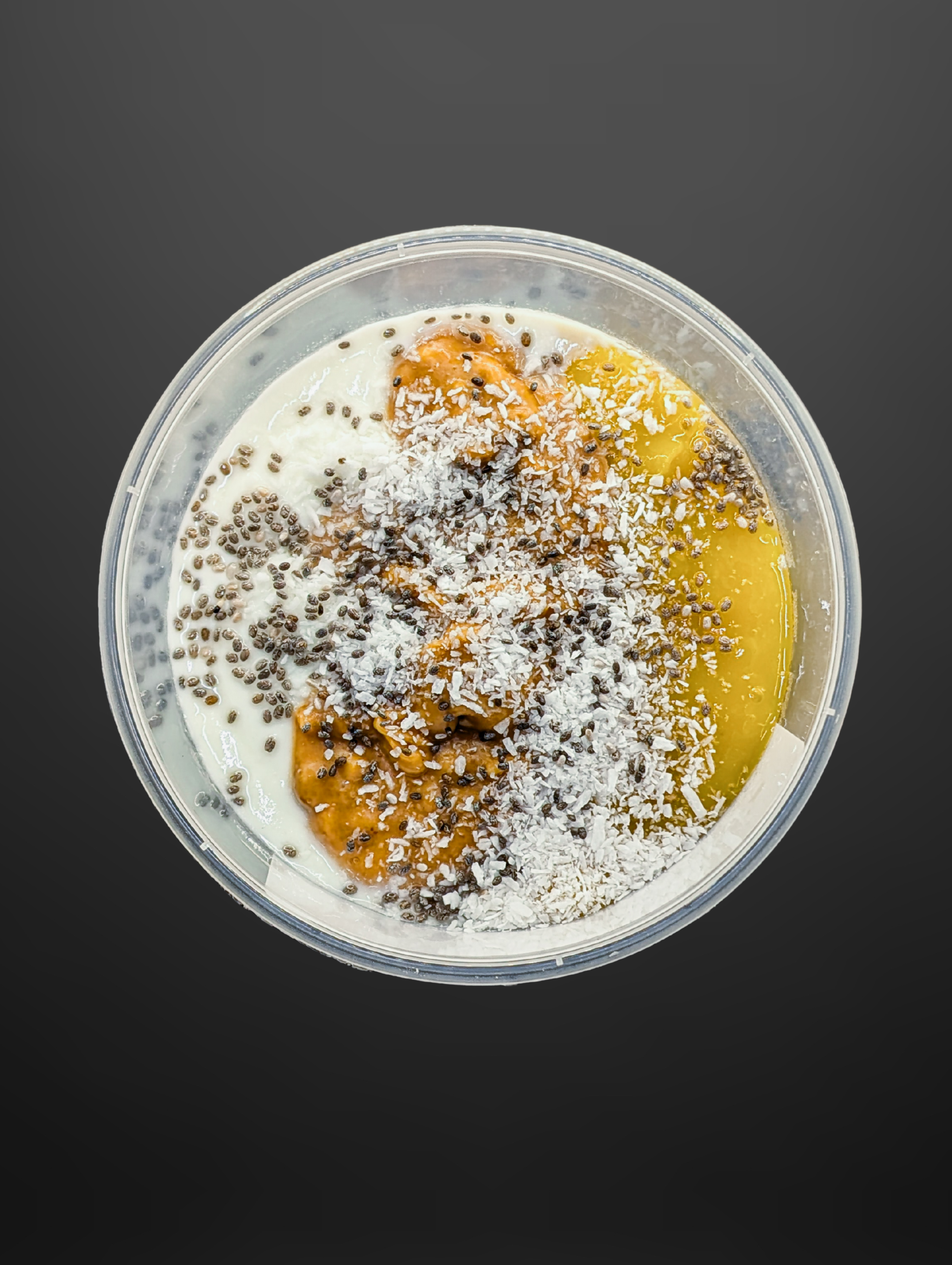 Mango & yoghurt overnight oats with peanut butter.